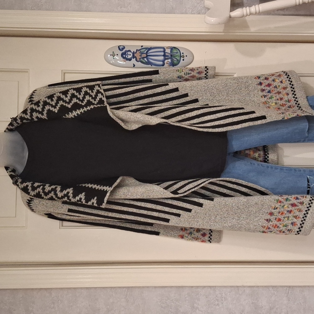 "FRAZZLE" Women's, SZ. S, Boho, striped,  flared, midi, long-sleeved cardigan.